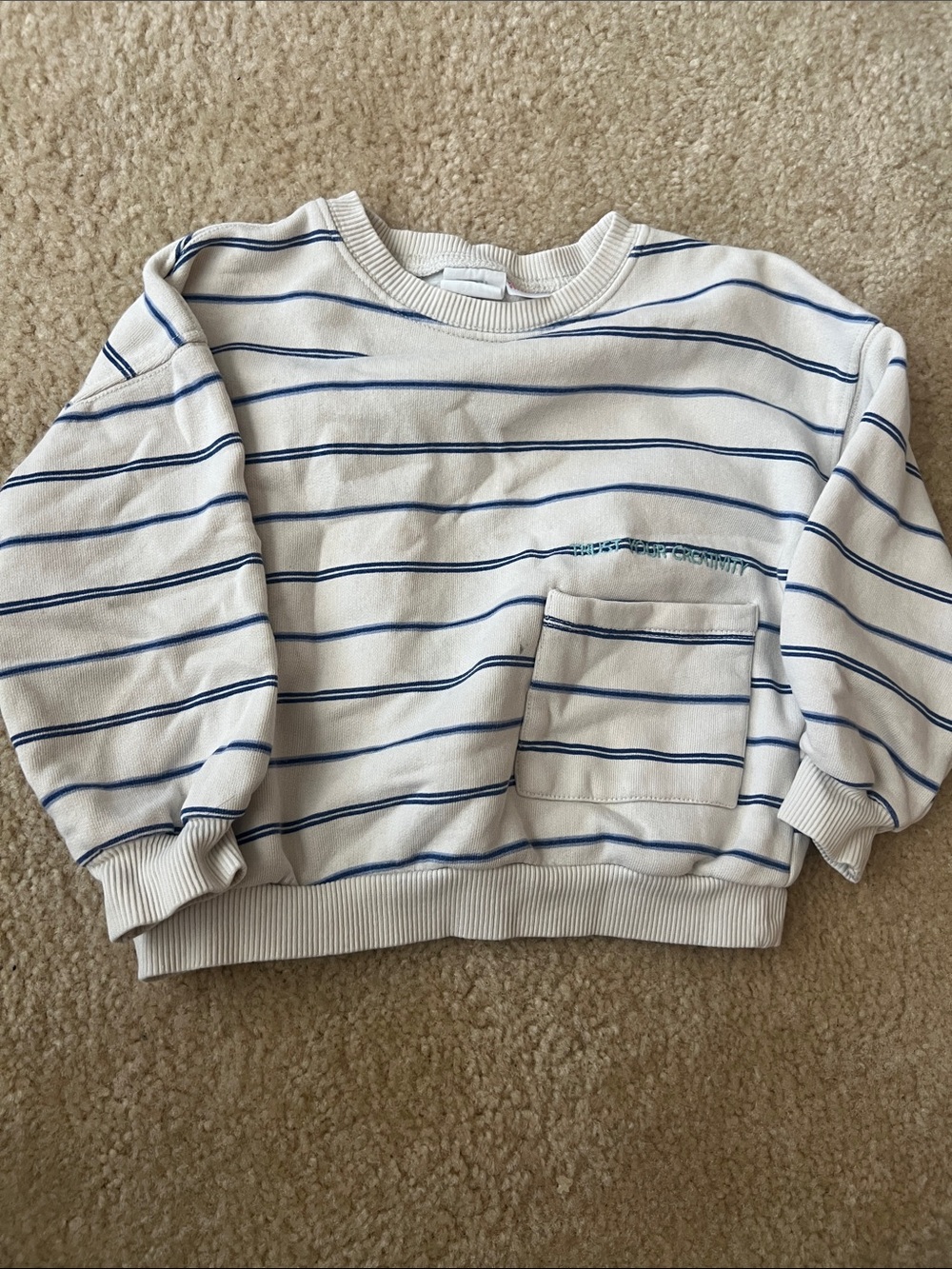 Zara White Sweatshirt with Navy Blue Stripes